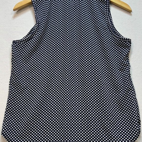 Ny Invasion Women's Smock Neck Top Sleeveless Size M Navy Blue White Polka Dot - Picture 2 of 7